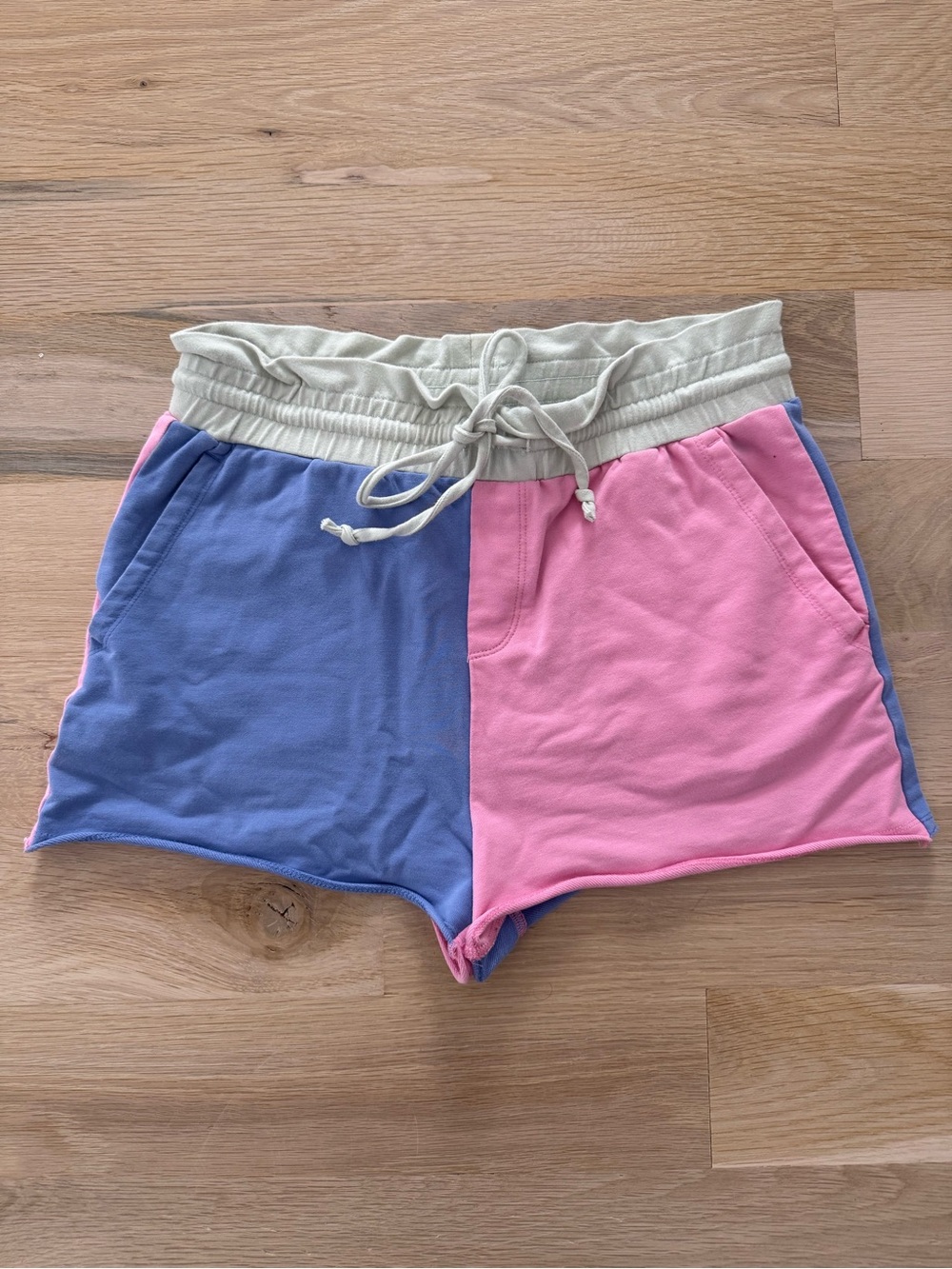 Beach Riot Pink and Purple Colorblock Shorts with Cream Waist
